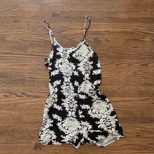 Black and white patterned tank top romper